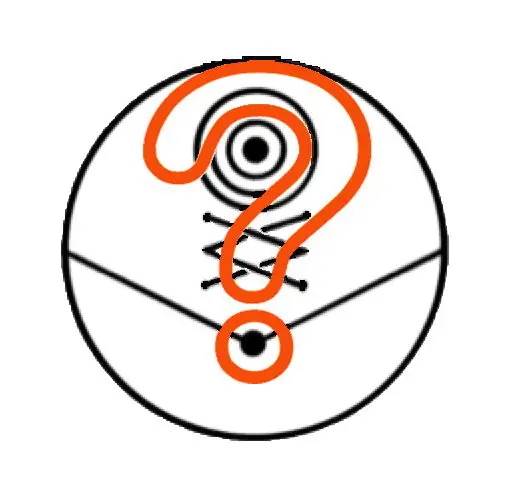 A circular drawing of an orange question mark.