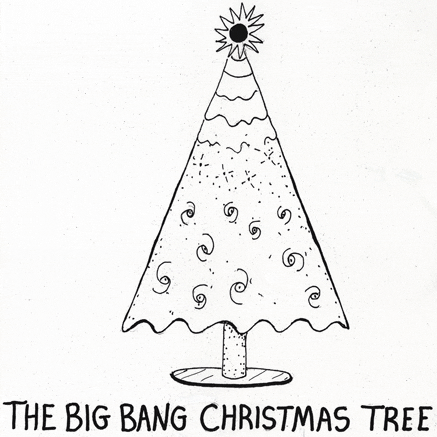 A drawing of a christmas tree with the words " the big bang christmas tree ".