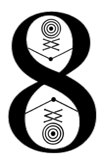 Black figure eight with inner symbols.