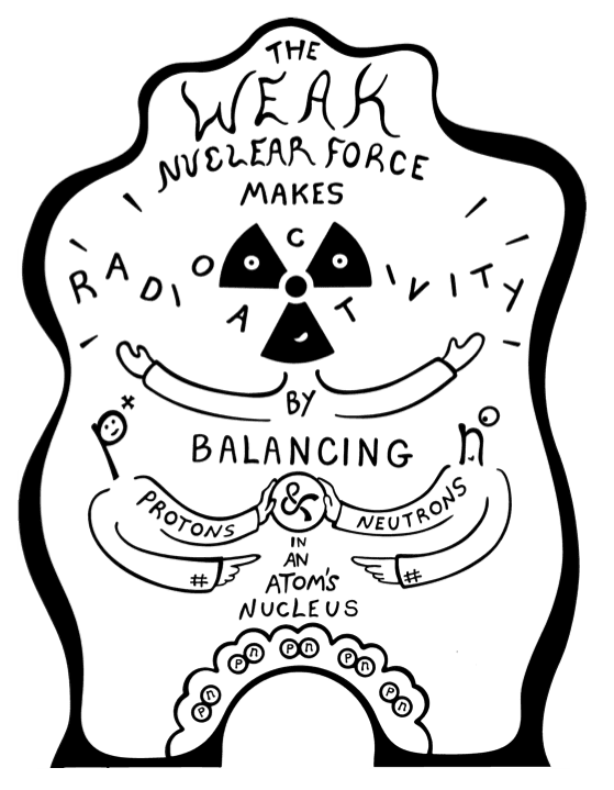 The Weak Nuclear force balances Protons and Neutrons. And a symbol for The Big bang